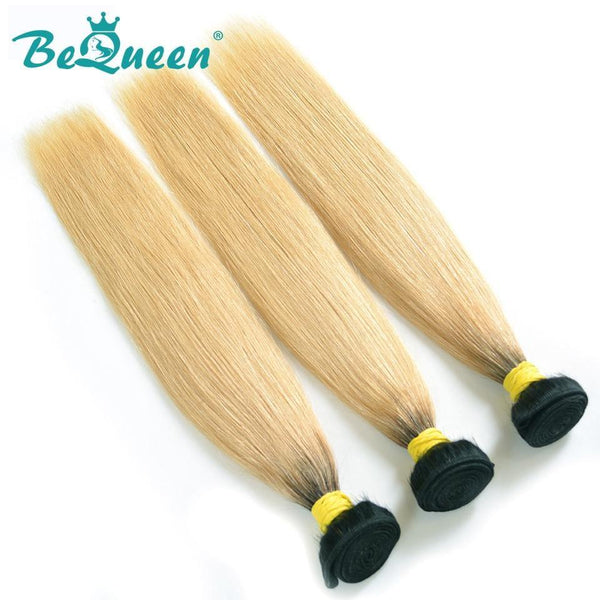 【Bequeen】10A Brazilian 100% Virgin Hair Root 1B Blonde 613# Straight Hair 3 bundles with Closure Deal free shipping - Bequeen Office Store