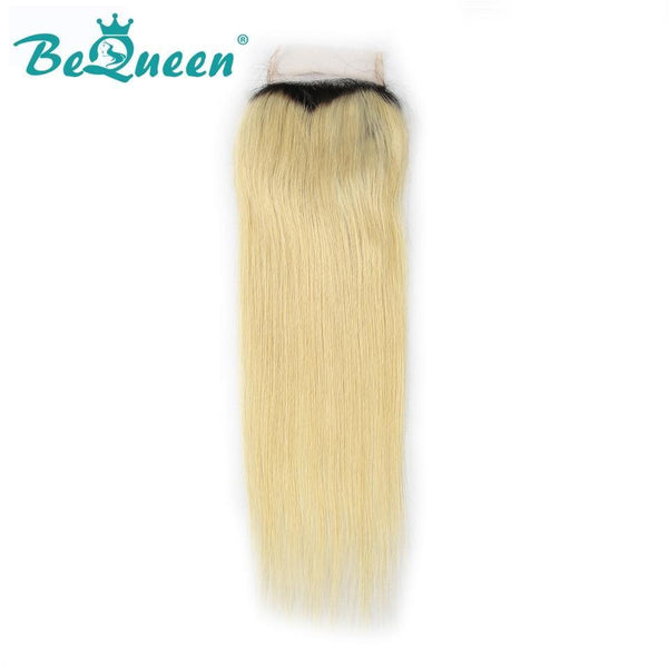 【Bequeen】10A Brazilian 100% Virgin Hair Root 1B Blonde 613# Straight Hair 3 bundles with Closure Deal free shipping - Bequeen Office Store