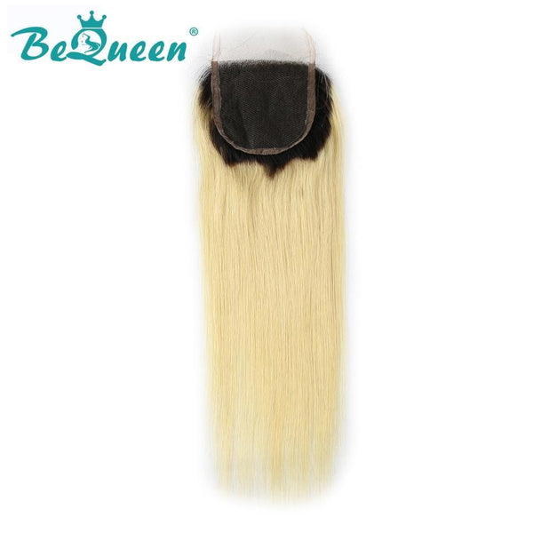 【Bequeen】10A Brazilian 100% Virgin Hair Root 1B Blonde 613# Straight Hair 3 bundles with Closure Deal free shipping - Bequeen Office Store