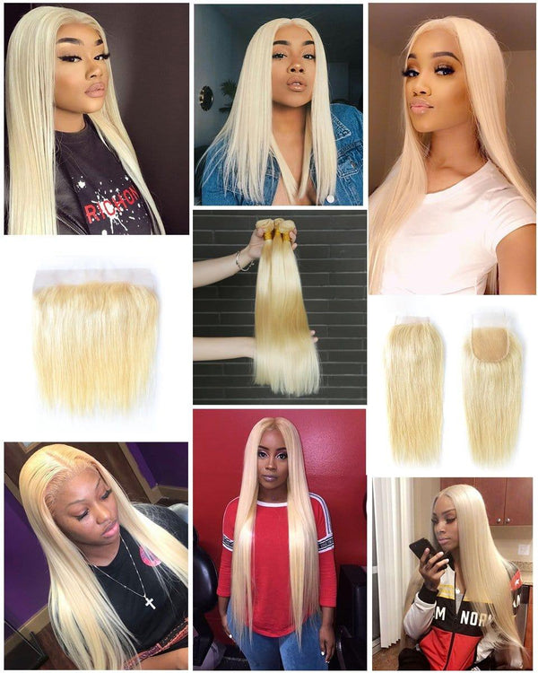 BeQueen Tres piezas de Tejido Pelo Liso 100% Cabello virgen con Frente de Color Blanca #613