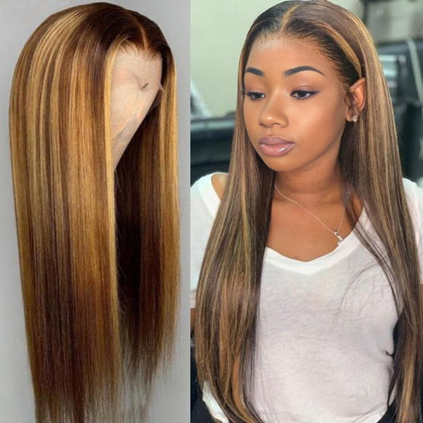 BeQueen „Eva“ gerade Perücke, braun, honigfarben, mit 13 x 4 Spitzen vorne 