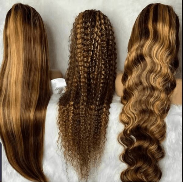 BeQueen "Eva" Perruque Lisse Couleur marron mix miel avec lace Frontale 13x4