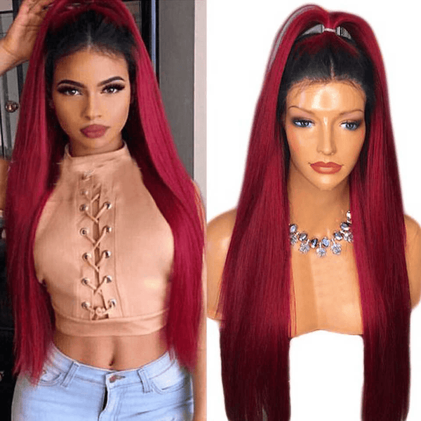 BeQueen Straight Lace Front Perücke, individuelle Farbe Granat #99J und Schwarz #1B 