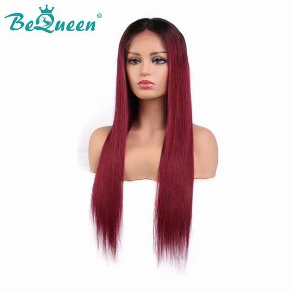 BeQueen Straight Lace Front Perücke, individuelle Farbe Granat #99J und Schwarz #1B 