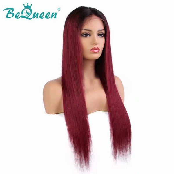 BeQueen Straight Lace Front Perücke, individuelle Farbe Granat #99J und Schwarz #1B 
