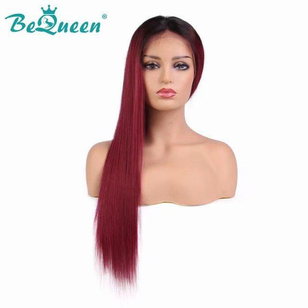 BeQueen Straight Lace Front Perücke, individuelle Farbe Granat #99J und Schwarz #1B 