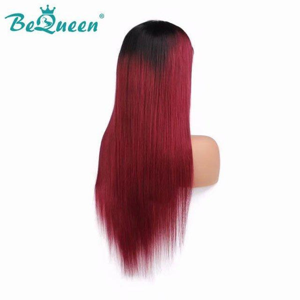BeQueen Straight Lace Front Perücke, individuelle Farbe Granat #99J und Schwarz #1B 