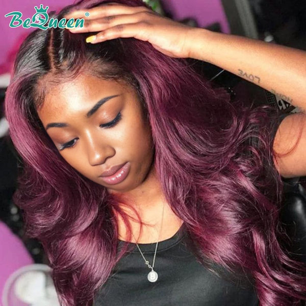 BeQueen gerade Lace-Front-Perücke, 13 x 4, individuelle Farbe, Burgunderrot, Pink, Fuchsia, 100 % Echthaar 
