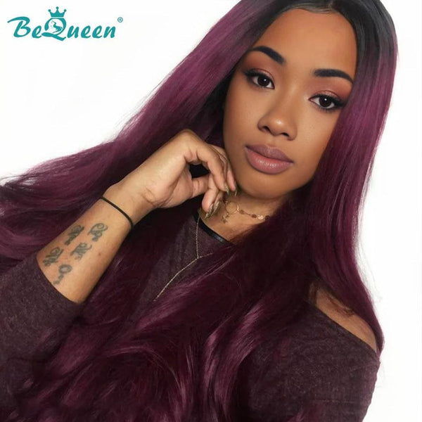 BeQueen gerade Lace-Front-Perücke, 13 x 4, individuelle Farbe, Burgunderrot, Pink, Fuchsia, 100 % Echthaar 