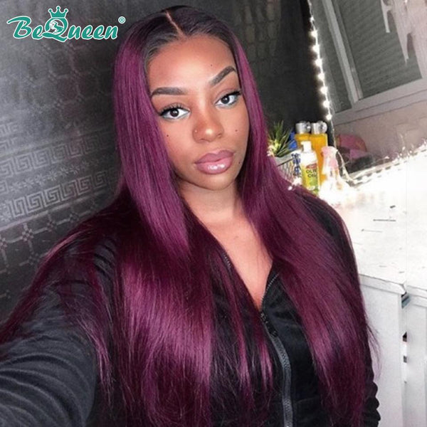 BeQueen Straight Hair Lace Front Wig 13X4 Custom Color Burgundy Pink Fuchsia 100% Human Hair