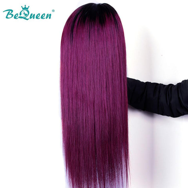 BeQueen Straight Hair Lace Front Wig 13X4 Custom Color Burgundy Pink Fuchsia 100% Human Hair