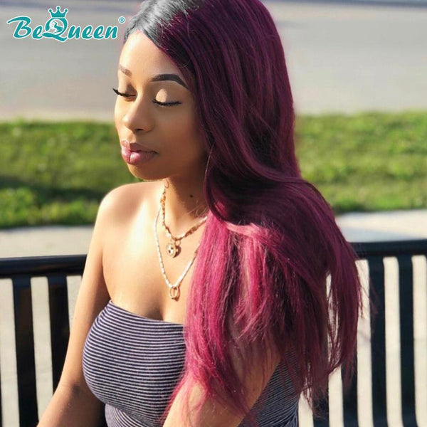 BeQueen Straight Hair Lace Front Wig 13X4 Custom Color Burgundy Pink Fuchsia 100% Human Hair