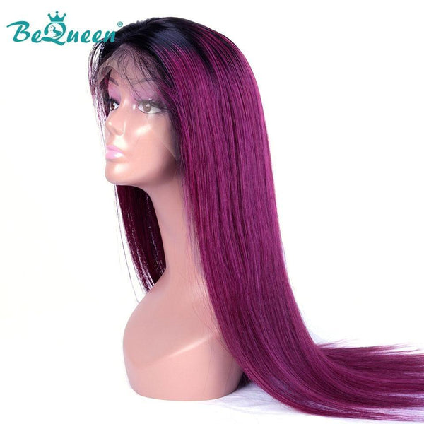 BeQueen Straight Hair Lace Front Wig 13X4 Custom Color Burgundy Pink Fuchsia 100% Human Hair