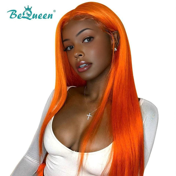 BeQueen Orange Custom Color Straight Lace Front Perücke 