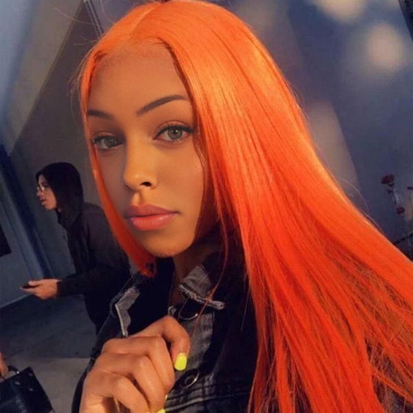 BeQueen Orange Custom Color Straight Lace Front Perücke 