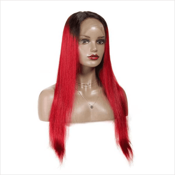 BeQueen Perücke mit glattem Haar, Rot und Schwarz, individuelle Farbe, Spitze vorne 