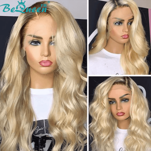 BeQueen „Erica“ ​​Body Wave Perücke in Blond mit schwarzem Ansatz #1B 613 