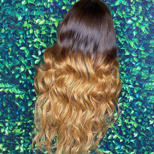 Bequeen „Jade“ Body Wave Ombre Brown Honey Blonde Frontal Perücke 