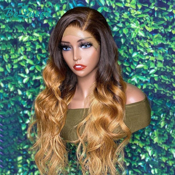 Bequeen „Jade“ Body Wave Ombre Brown Honey Blonde Frontal Perücke 