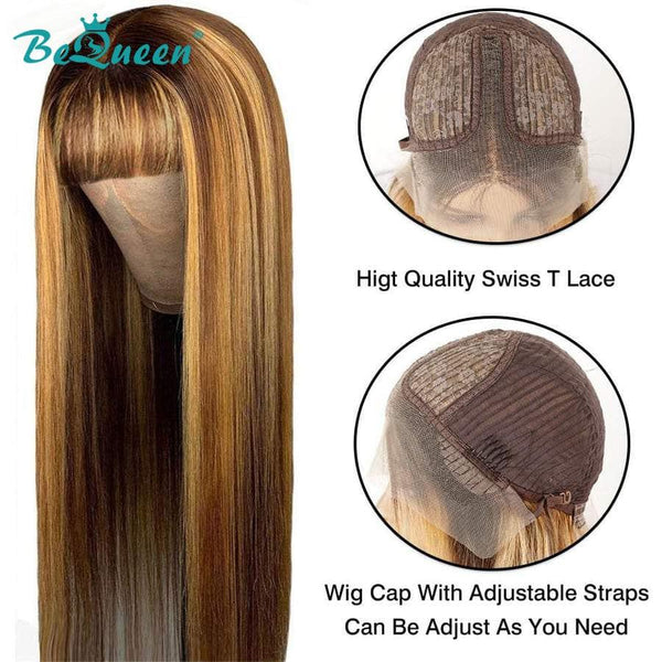 Peluca Bequeen Frontal Larga Color Caramelo con Mezcla de Miel y Franja 