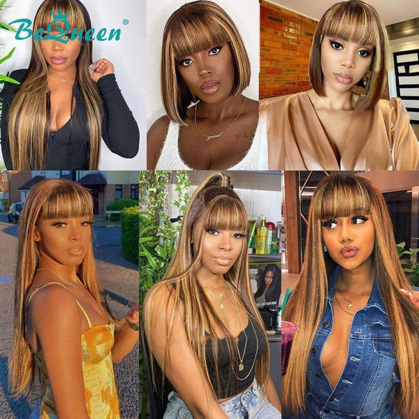Peluca Bequeen Frontal Larga Color Caramelo con Mezcla de Miel y Franja 