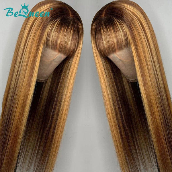 Peluca Bequeen Frontal Larga Color Caramelo con Mezcla de Miel y Franja 