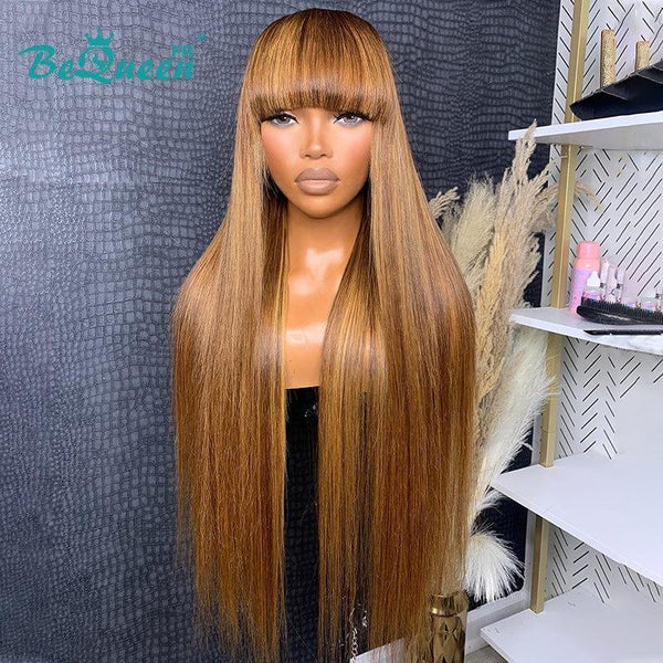 Peluca Bequeen Frontal Larga Color Caramelo con Mezcla de Miel y Franja 