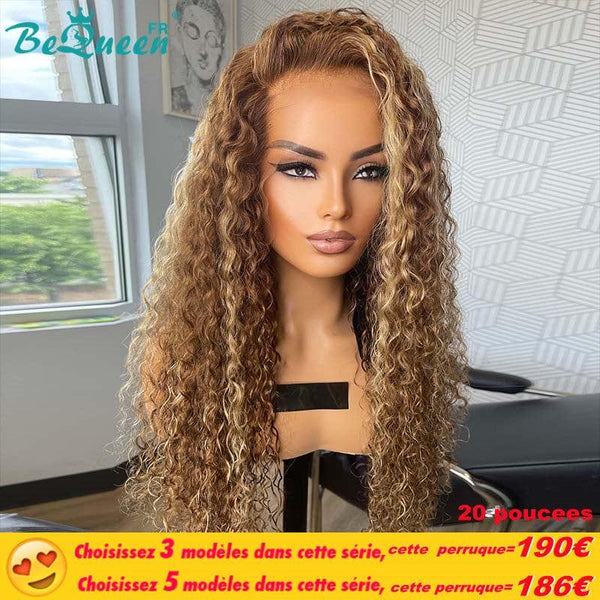 Bequeen Amazing Price Long T Part Deep Wave Highlight ombré Wig Brown mix Honey