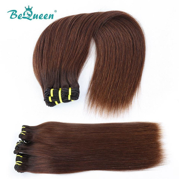 BeQueen Tissage Cheveux Raides à Double Tirage Cheveux Fumi 100% Cheveux vierges de couleur Brun #2 Châtain #4