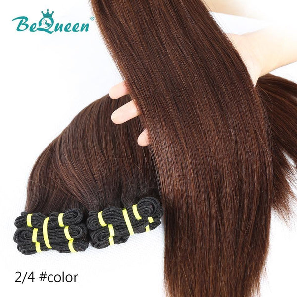 BeQueen Tissage Cheveux Raides à Double Tirage Cheveux Fumi 100% Cheveux vierges de couleur Brun #2 Châtain #4
