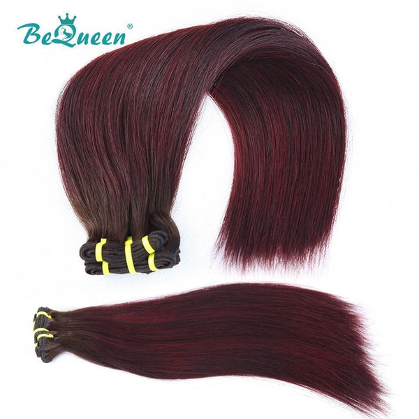 BeQueen Tissage Cabelo Rijo com Duplo Puxão Cabelo Fumi 100% Cabelos virgens de cor Castanho #4 Granada #99J