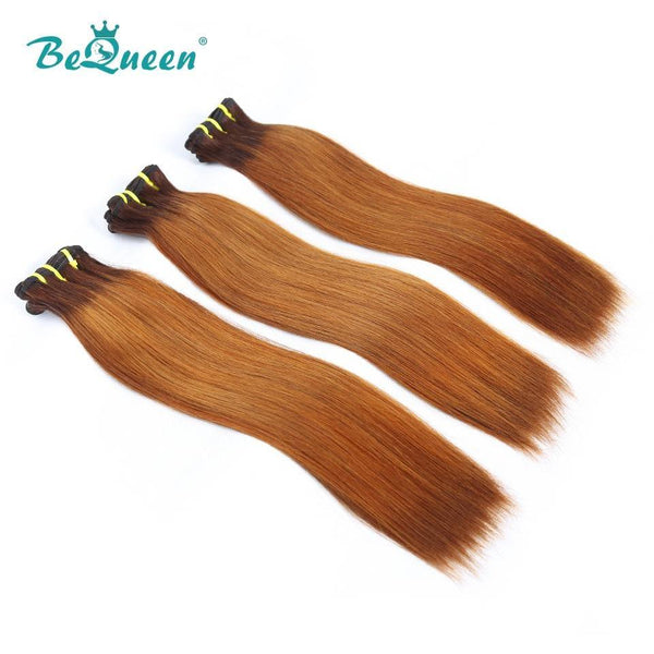 BeQueen Tissage Cheveux Raides à Double Tirage Cheveux Fumi 100% Cheveux vierges de couleur Châtain #4 Marron clair #30