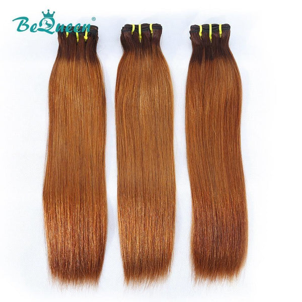 BeQueen Tissage Cheveux Raides à Double Tirage Cheveux Fumi 100% Cheveux vierges de couleur Châtain #4 Marron clair #30