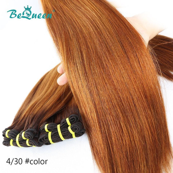 BeQueen Tissage Cheveux Raides à Double Tirage Cheveux Fumi 100% Cheveux vierges de couleur Châtain #4 Marron clair #30