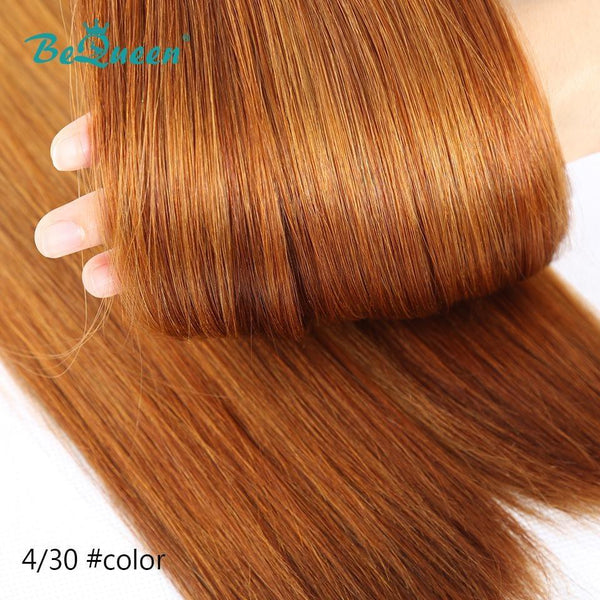 BeQueen Tissage Cheveux Raides à Double Tirage Cheveux Fumi 100% Cheveux vierges de couleur Châtain #4 Marron clair #30