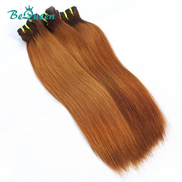 BeQueen Tissage Cheveux Raides à Double Tirage Cheveux Fumi 100% Cheveux vierges de couleur Châtain #4 Marron clair #30