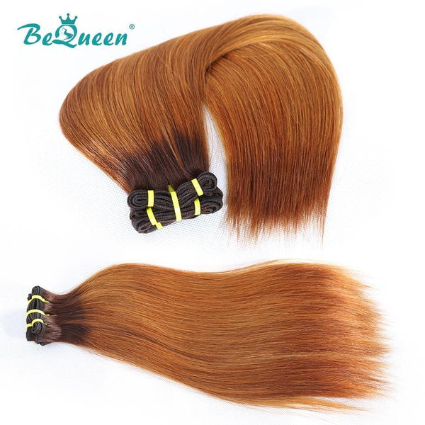 BeQueen Tissage Cheveux Raides à Double Tirage Cheveux Fumi 100% Cheveux vierges de couleur Châtain #4 Marron clair #30