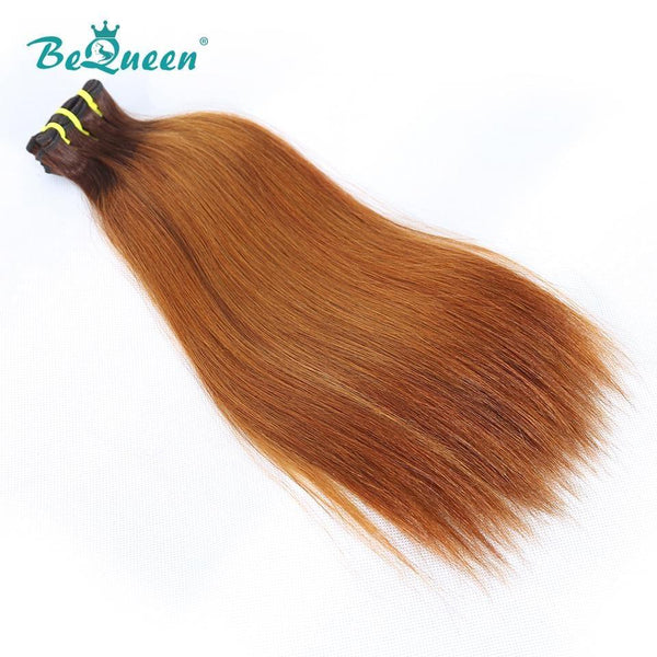 BeQueen Tissage Cheveux Raides à Double Tirage Cheveux Fumi 100% Cheveux vierges de couleur Châtain #4 Marron clair #30