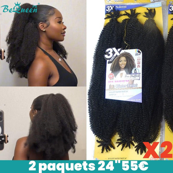 BeQueen Perruque Afro curl kanekalon kinky hair 3x water twi st braids（2 paquets）