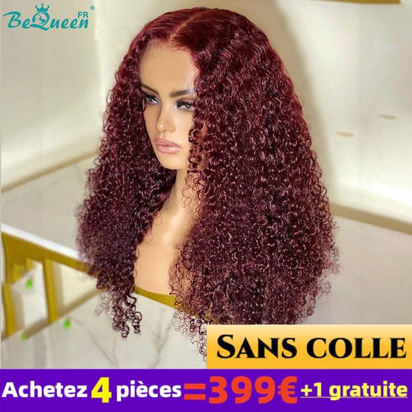 BeQueen €399=4 “Delia” Wigs Long Curly Wave Burgundy Red Glueless Lace Wig 4X4