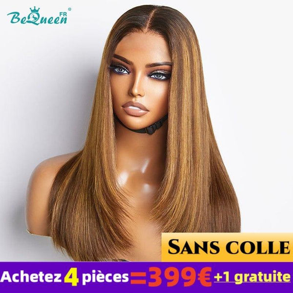 BeQueen €399=4 "Eva" Wigs Long Straight Brown Mix Honey Glueless Lace Wig 4X4