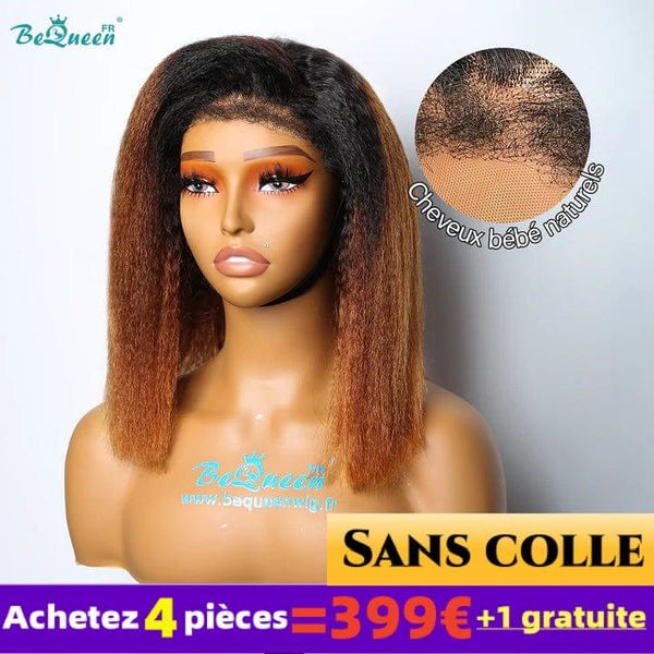 BeQueen €399=4 “Mily” Wigs Bob Wig Curly Edges Kinky Straight Glueless 4x4 Lace