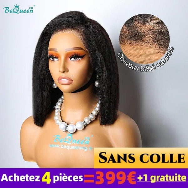 BeQueen 399 € = 4 „Nadia“-Perücken, Bob-Perücke, lockige Kanten, verworrene gerade, leimlose Spitze, 13x4 