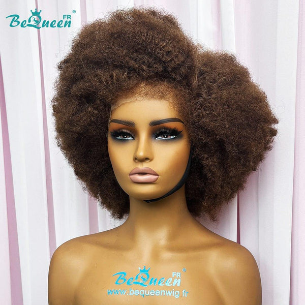 BeQueen “Addi” Perruque Bob Couleur Marron Bords Bouclés Afro Curly Prêt à porter Sans Colle 13x4