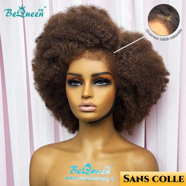 BeQueen “Addi” Perruque Bob Couleur Marron Bords Bouclés Afro Curly Prêt à porter Sans Colle 13x4