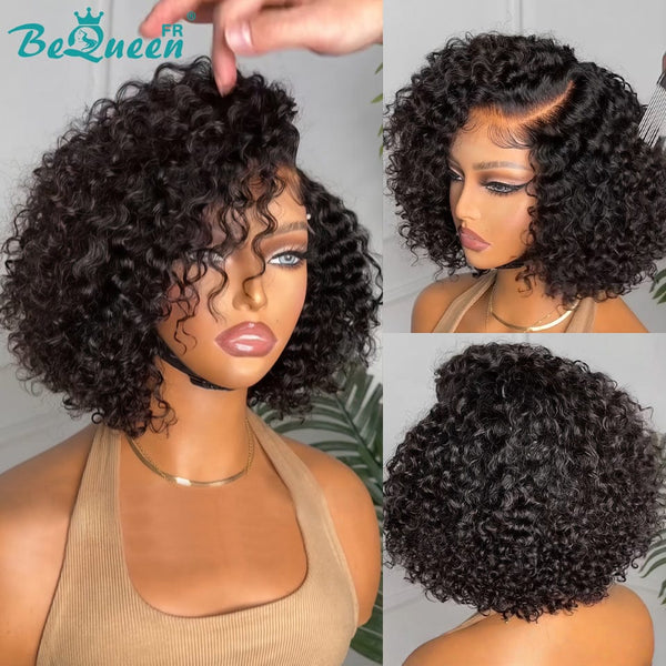 BeQueen "Alice" Perruque noir Bob Curly wave lace frontale 13*4