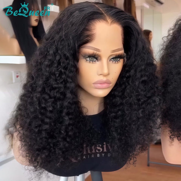 BeQueen "Alice" Perücke schwarz Bob lockige Welle Spitzenfront 13*4