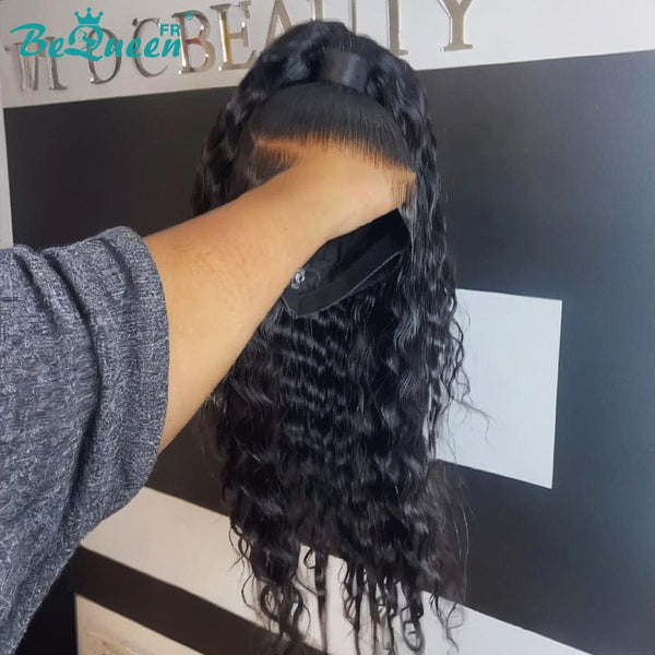 BeQueen "Alice" Perruque noir Bob deep wave 26 pouces avec chigon lace frontale 13*4 déjà customisée sans colle
