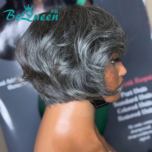 BeQueen "Arwen" Pixie Wig Color Gray Salt & Pepper with Lace Closure 