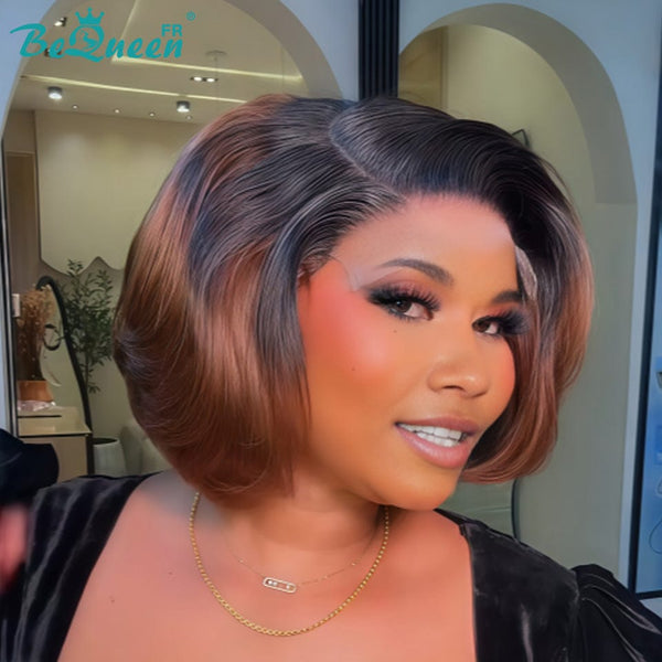 BeQueen "Chris" Perruque Bob Lisse 10 pouces noir et marron lace frontale Moitié prix